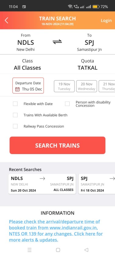 Tatkal Train Ticket Booking 