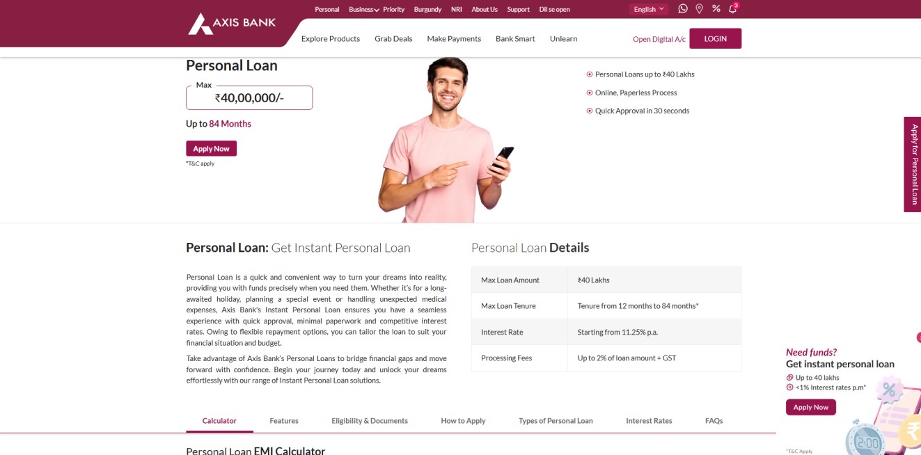 Axis Bank Personal Loan Apply