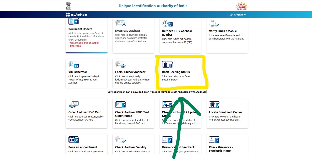 Aadhar NPCI Link Status